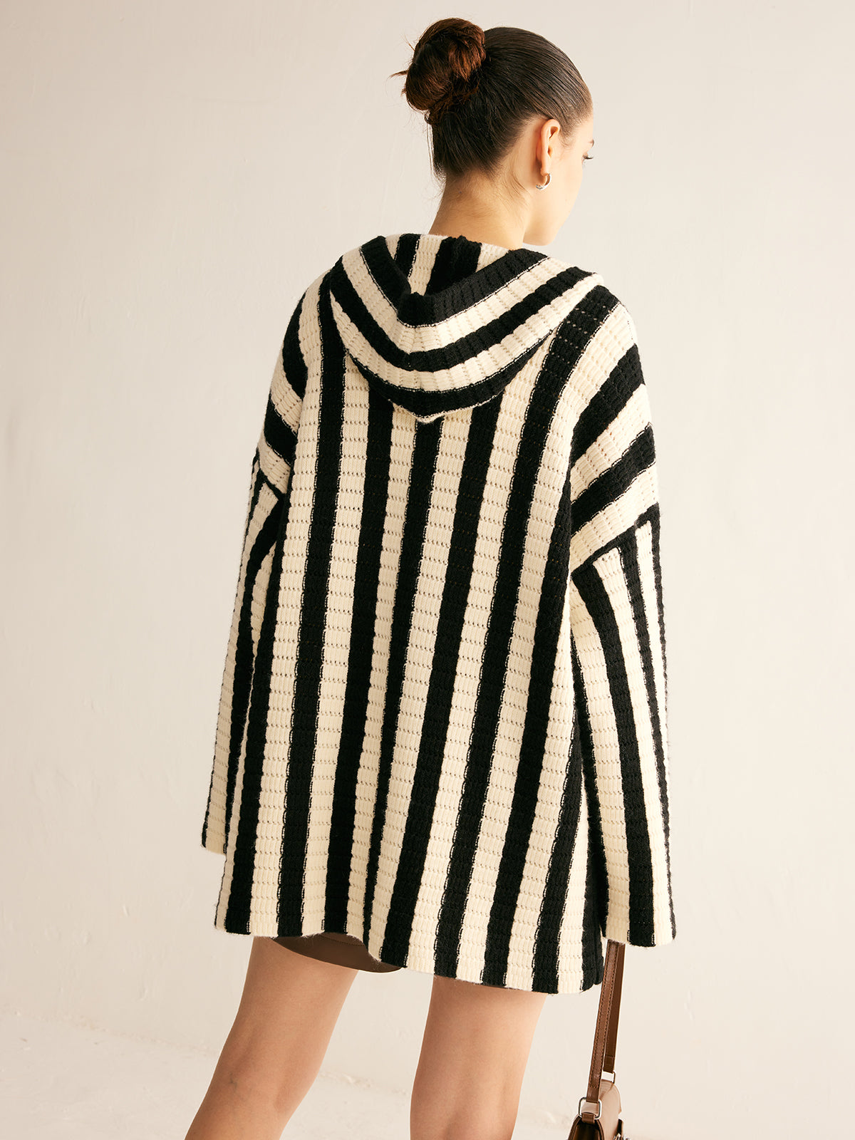 Contrast Pinstripe Hooded Cardigan