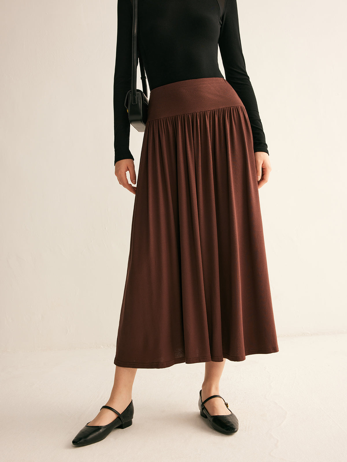 Pleated Jersey Midi Skirt