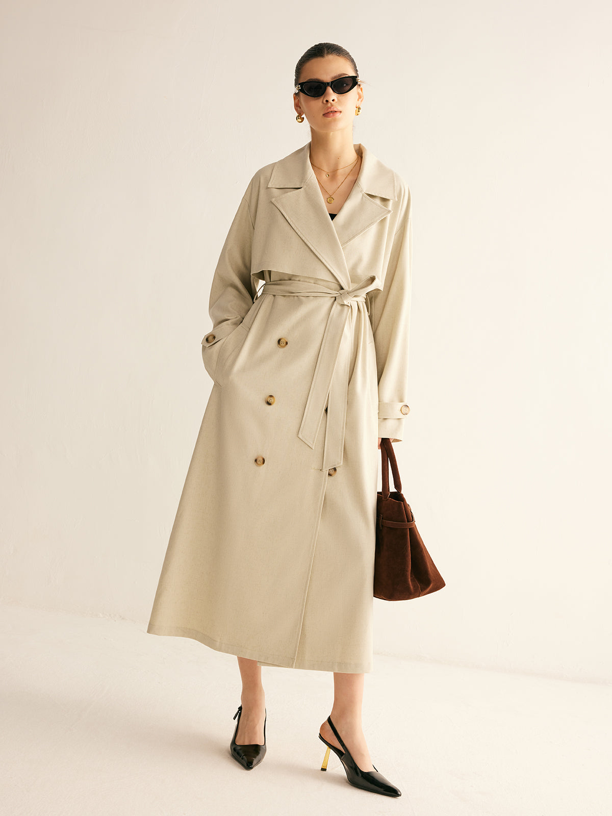 Elegant Pleated Trench Coat With Belt