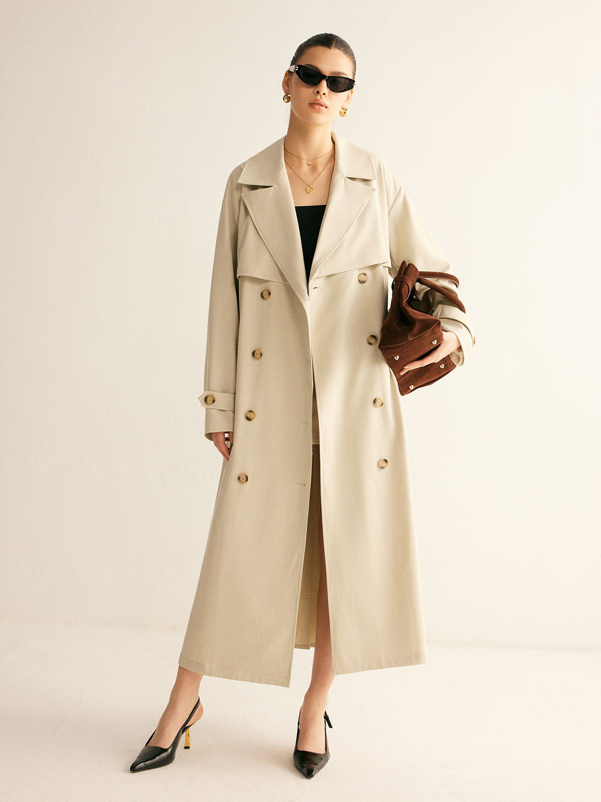 Elegant Pleated Trench Coat With Belt