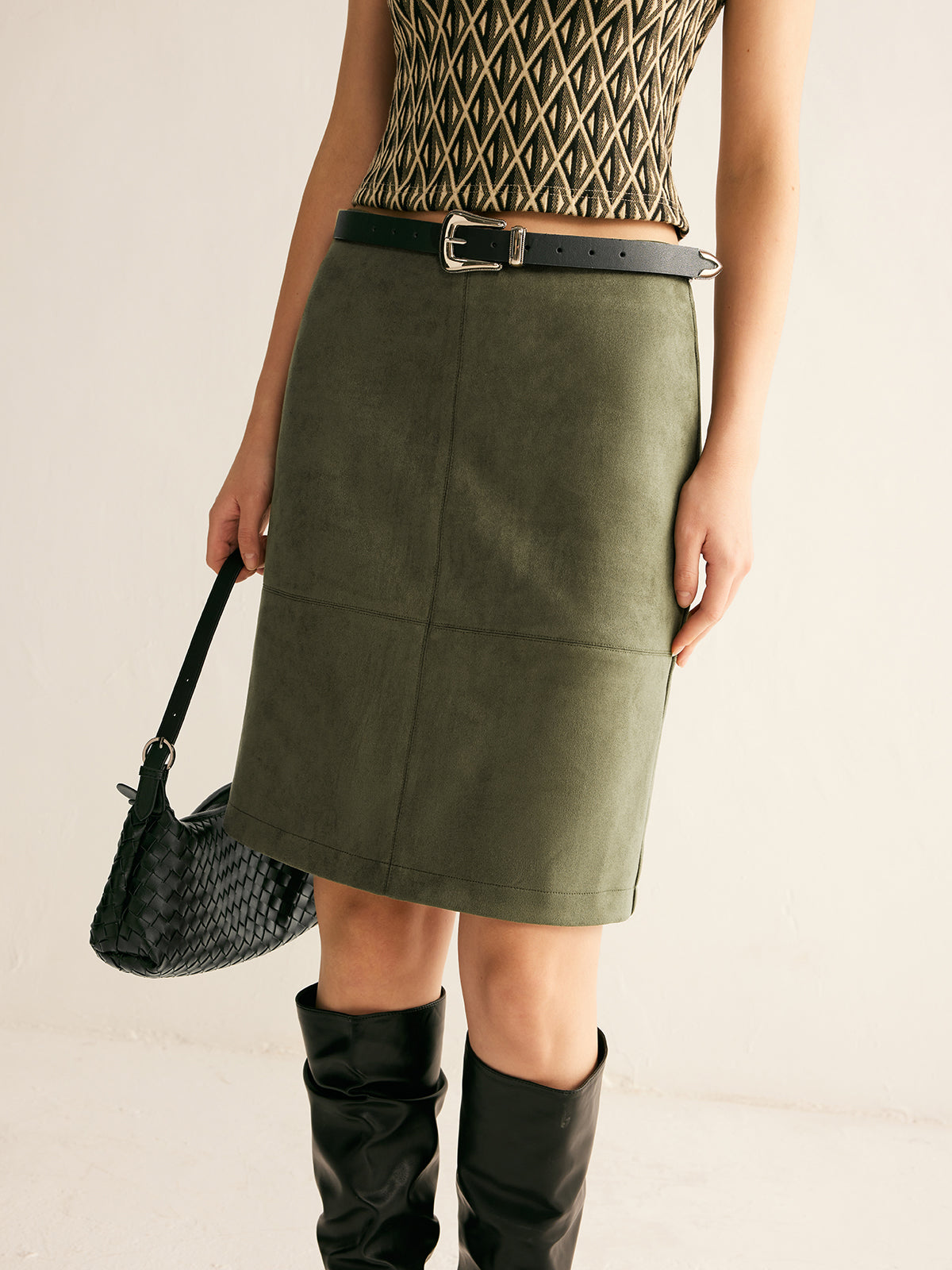 Suede A-Line Skirt Without Belt