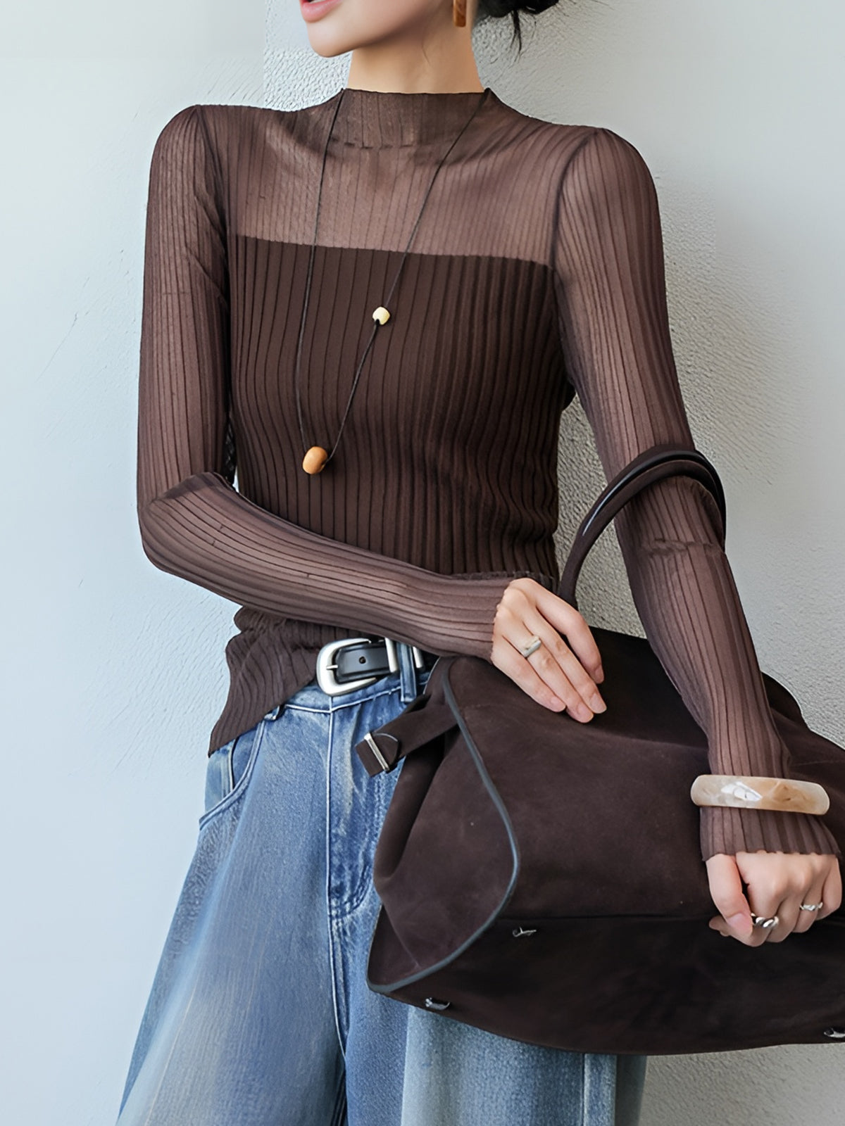 Sheer Panel Slim Sweater