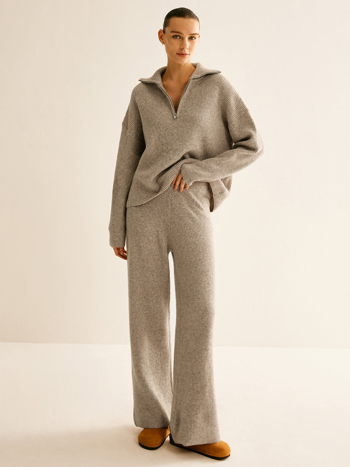 Wool-Blend Zipper Sweater Co-ord