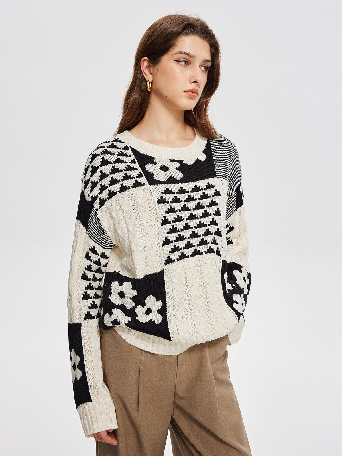 Color Block Cable-Knit Warm Sweater