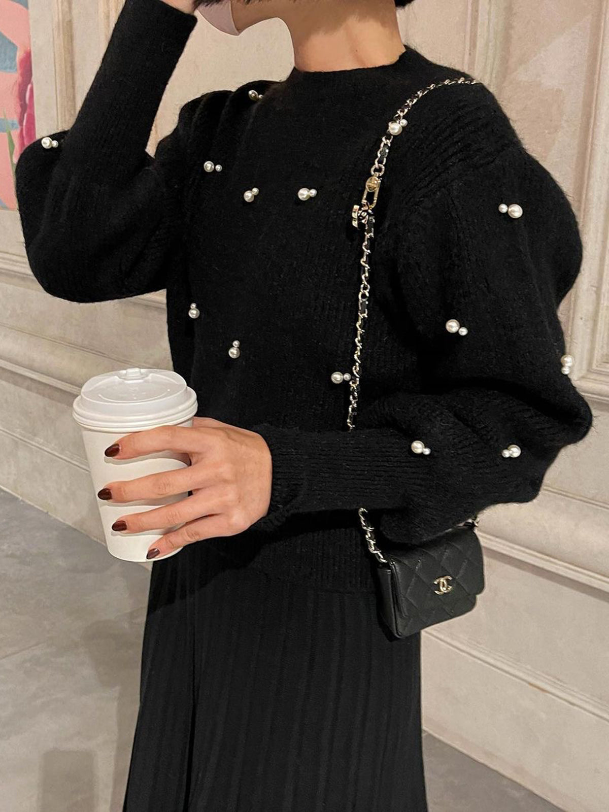 Pearl Beaded Cinched Sweater