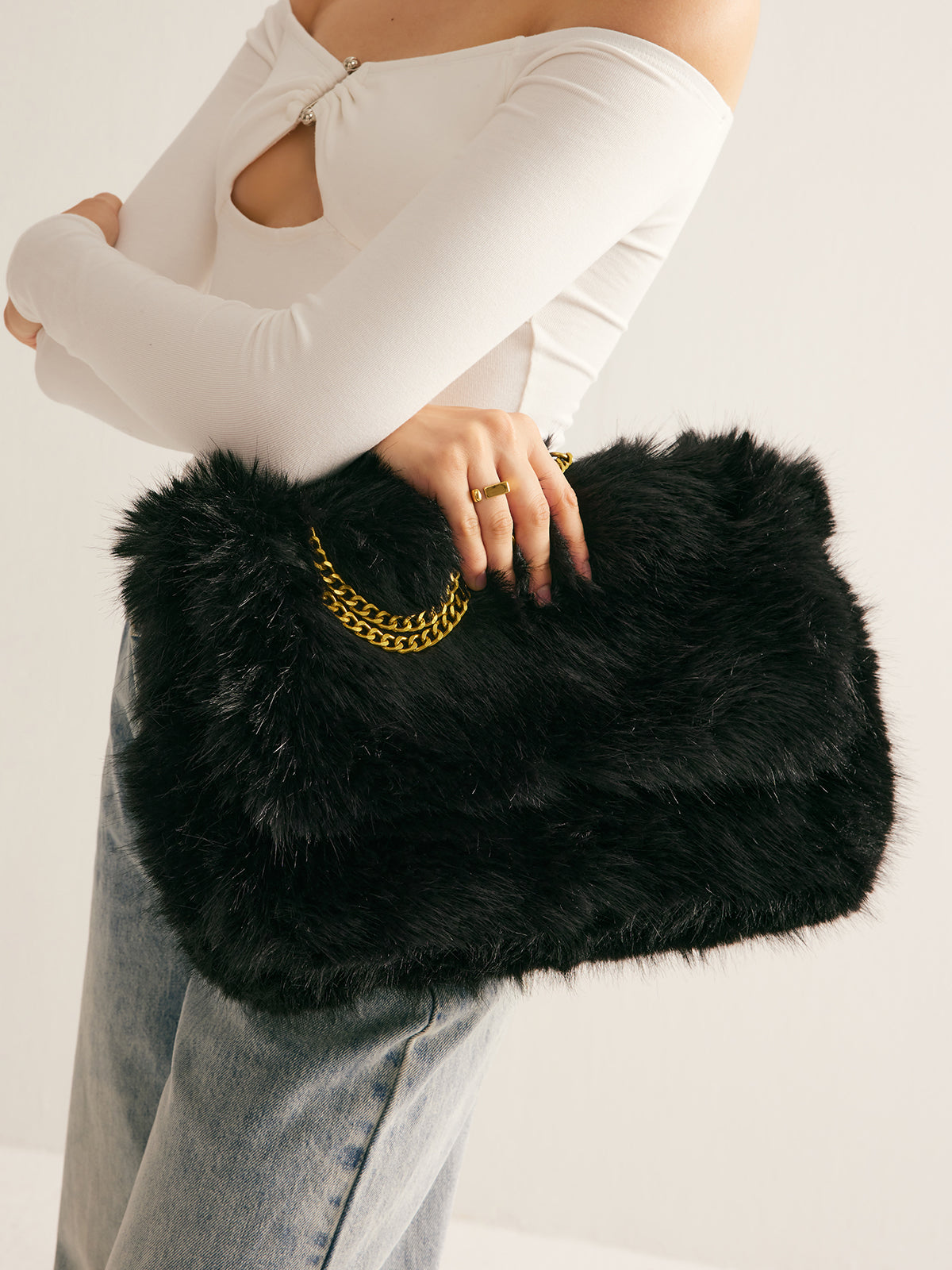 Large Capacity Fuzzy Flap Bag