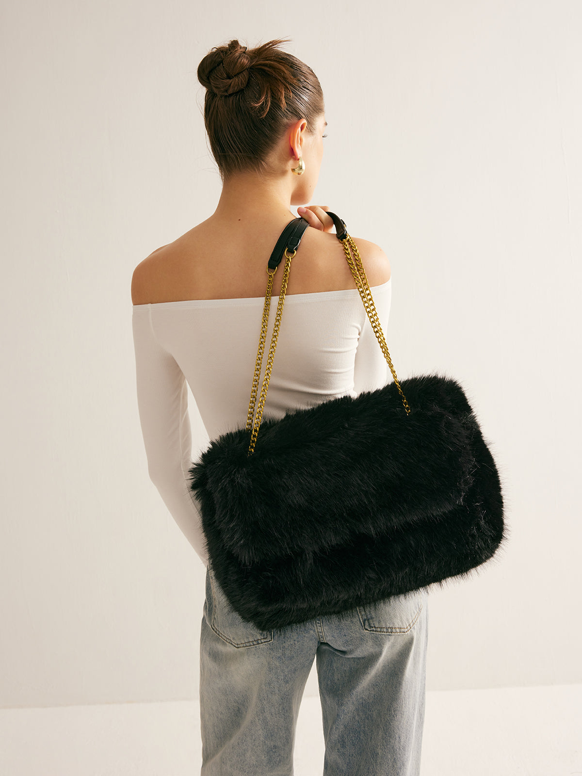 Large Capacity Fuzzy Flap Bag