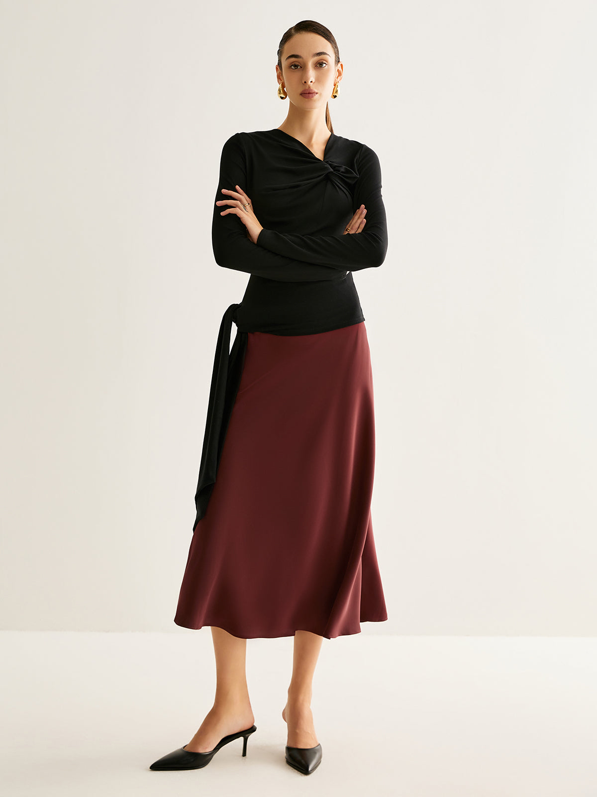 Flowy Satin Midi Skirt