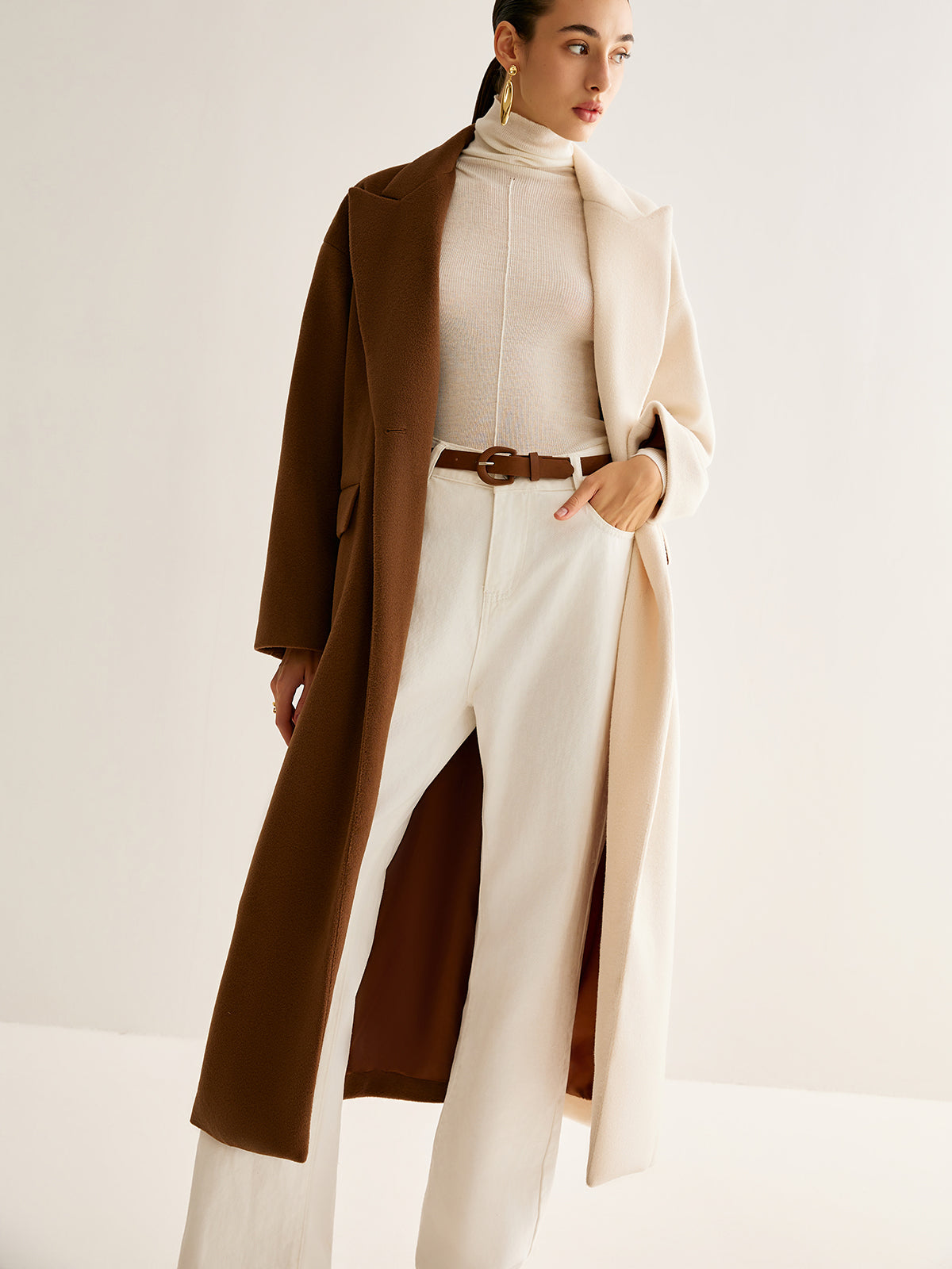 Two-Tone Slit Tweed Long Coat