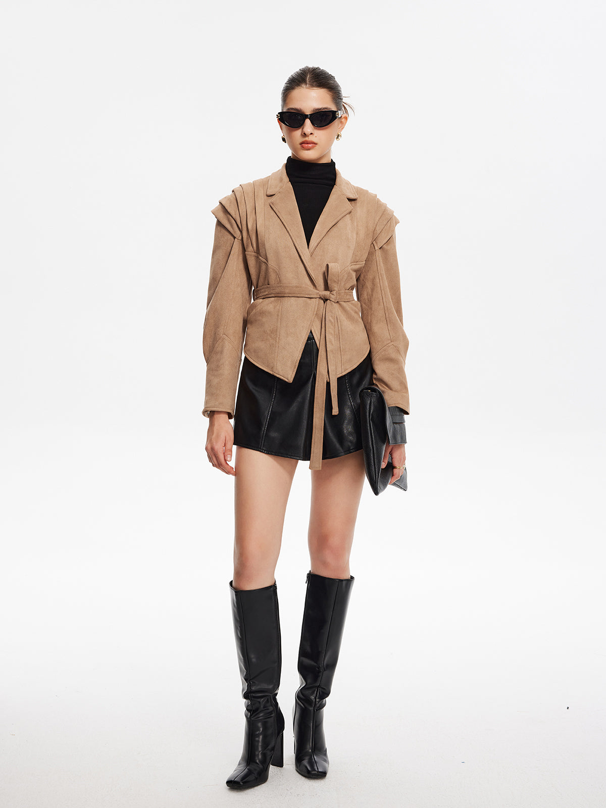 Retro Lapel Belted Short Jacket