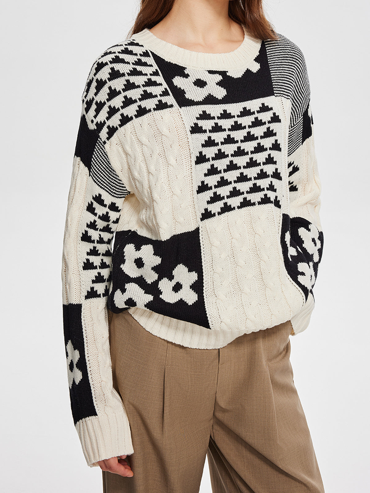 Color Block Cable-Knit Warm Sweater