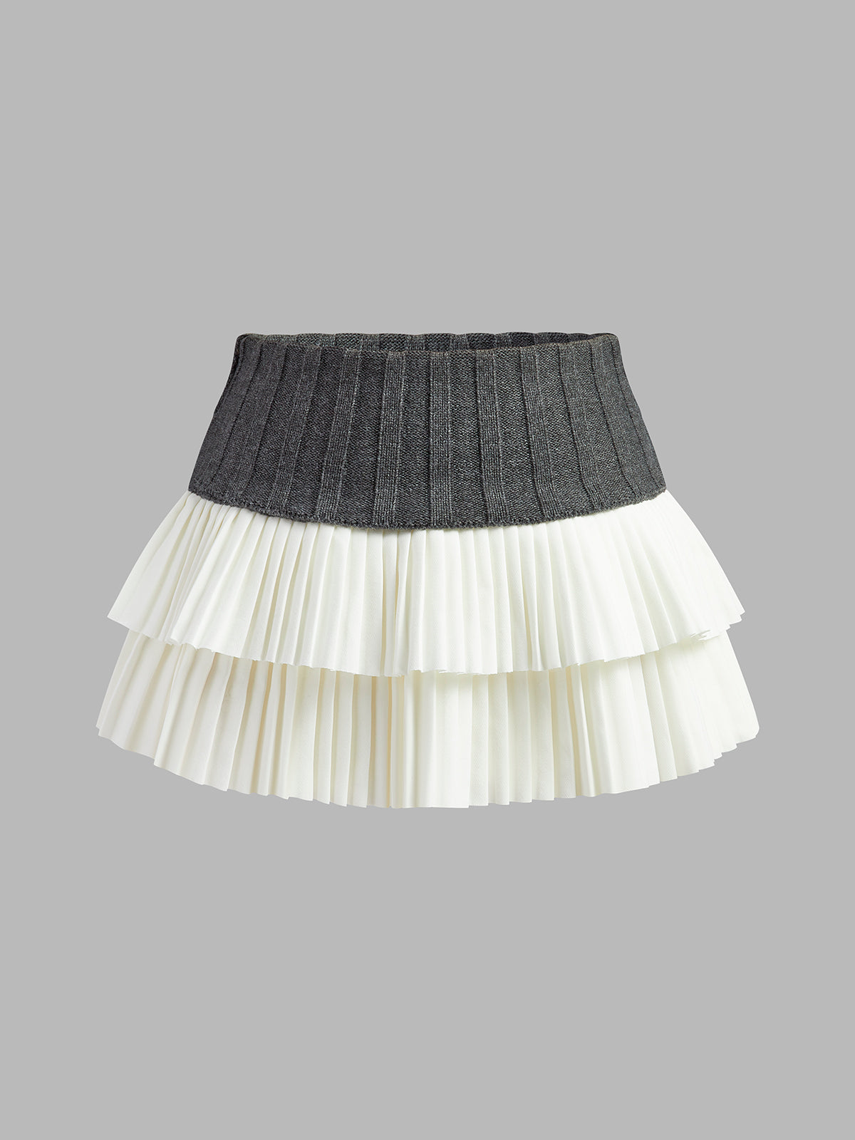 Two-Tone Pleated Mini Skirt