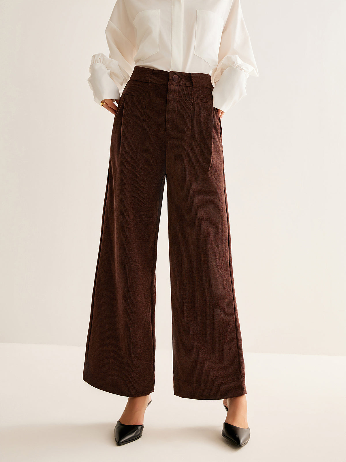 Corduroy Wide-Leg Pants Without Belt