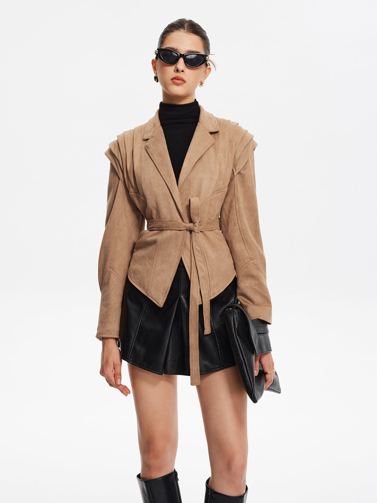 Retro Lapel Belted Short Jacket