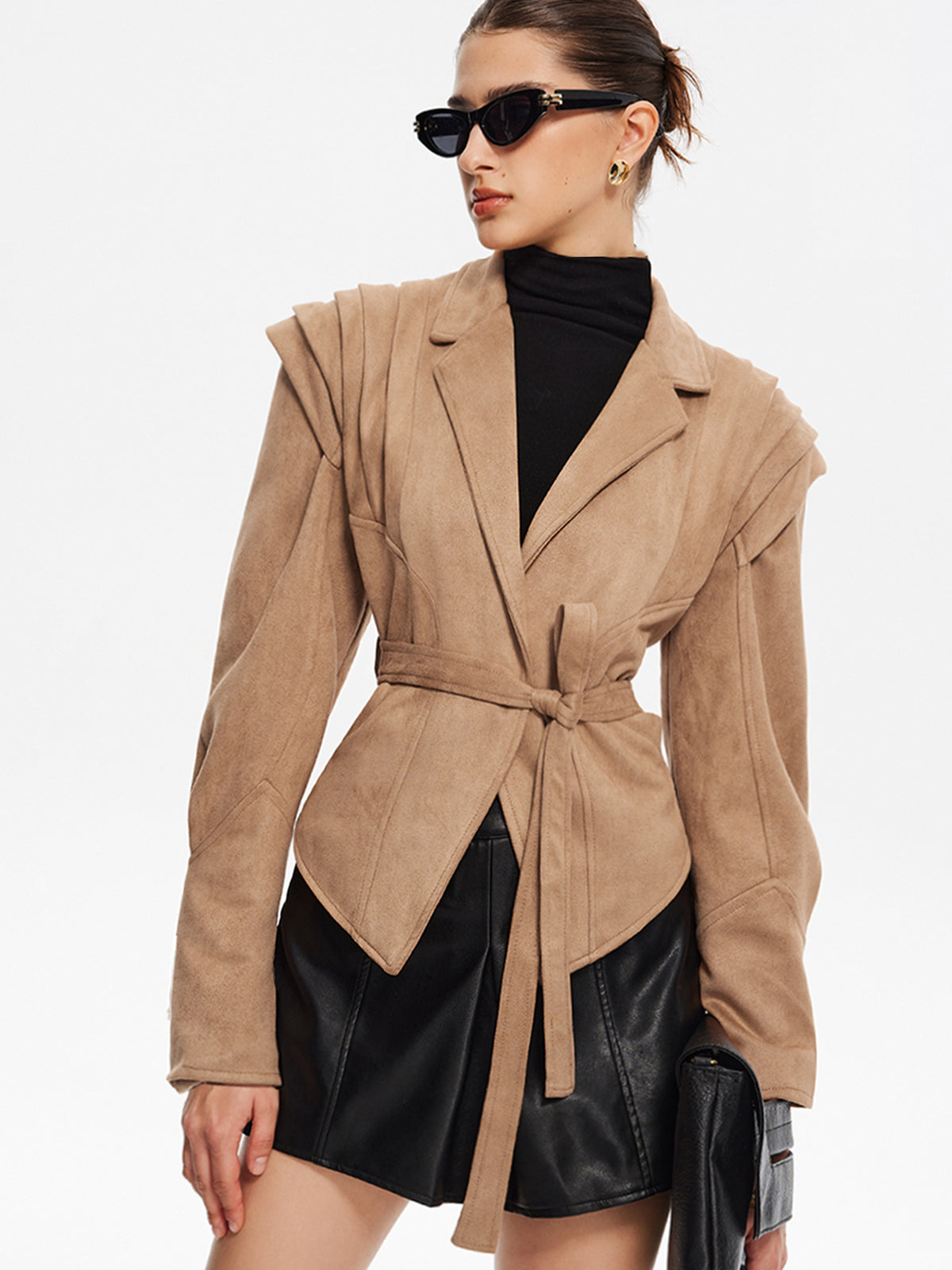 Retro Lapel Belted Short Jacket