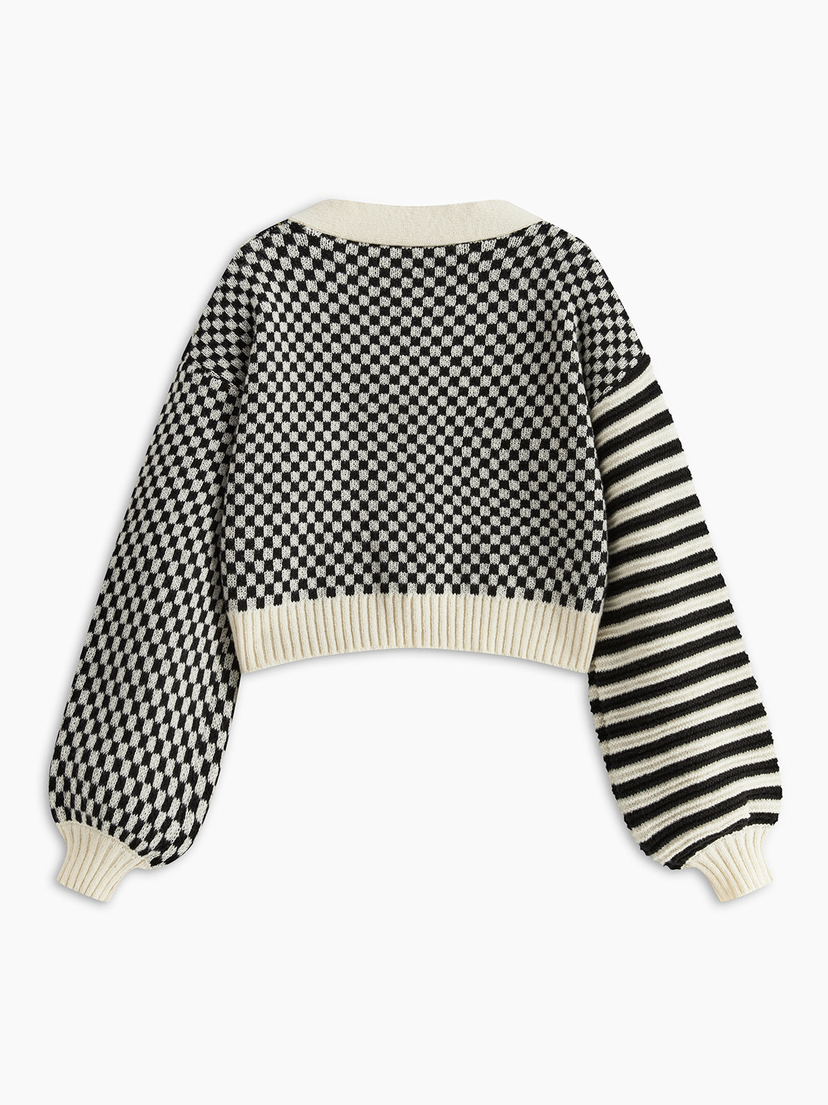 Geometric-Pattern Crop Knit Outerwear