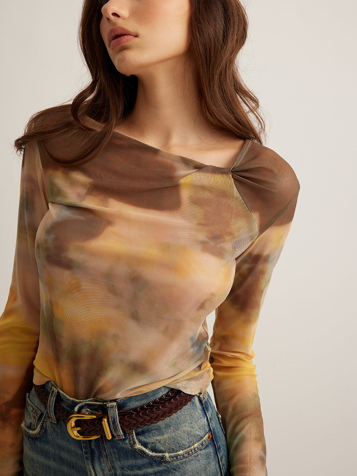 Tye Dye Printed Mesh Blouse