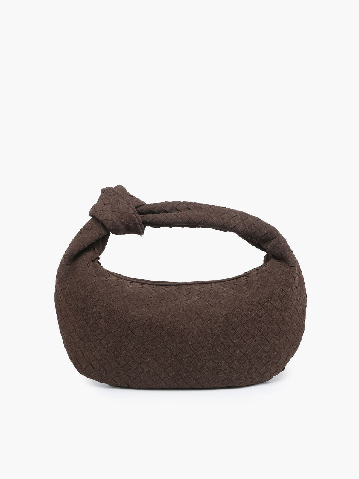 Rounded Woven Knotted Suede Bag