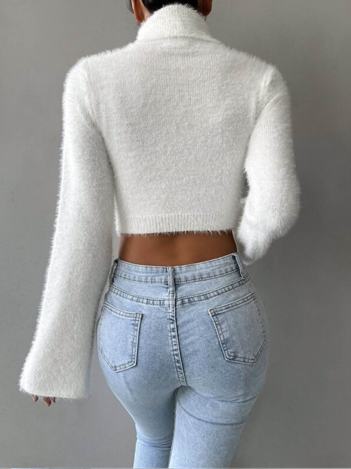 Turtleneck Fuzzy Crop Blouse