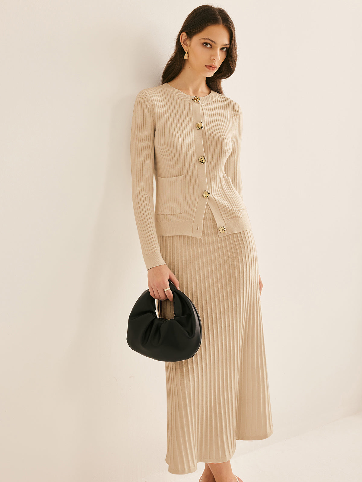 Elegant Button Pleated Sweater Co-ord