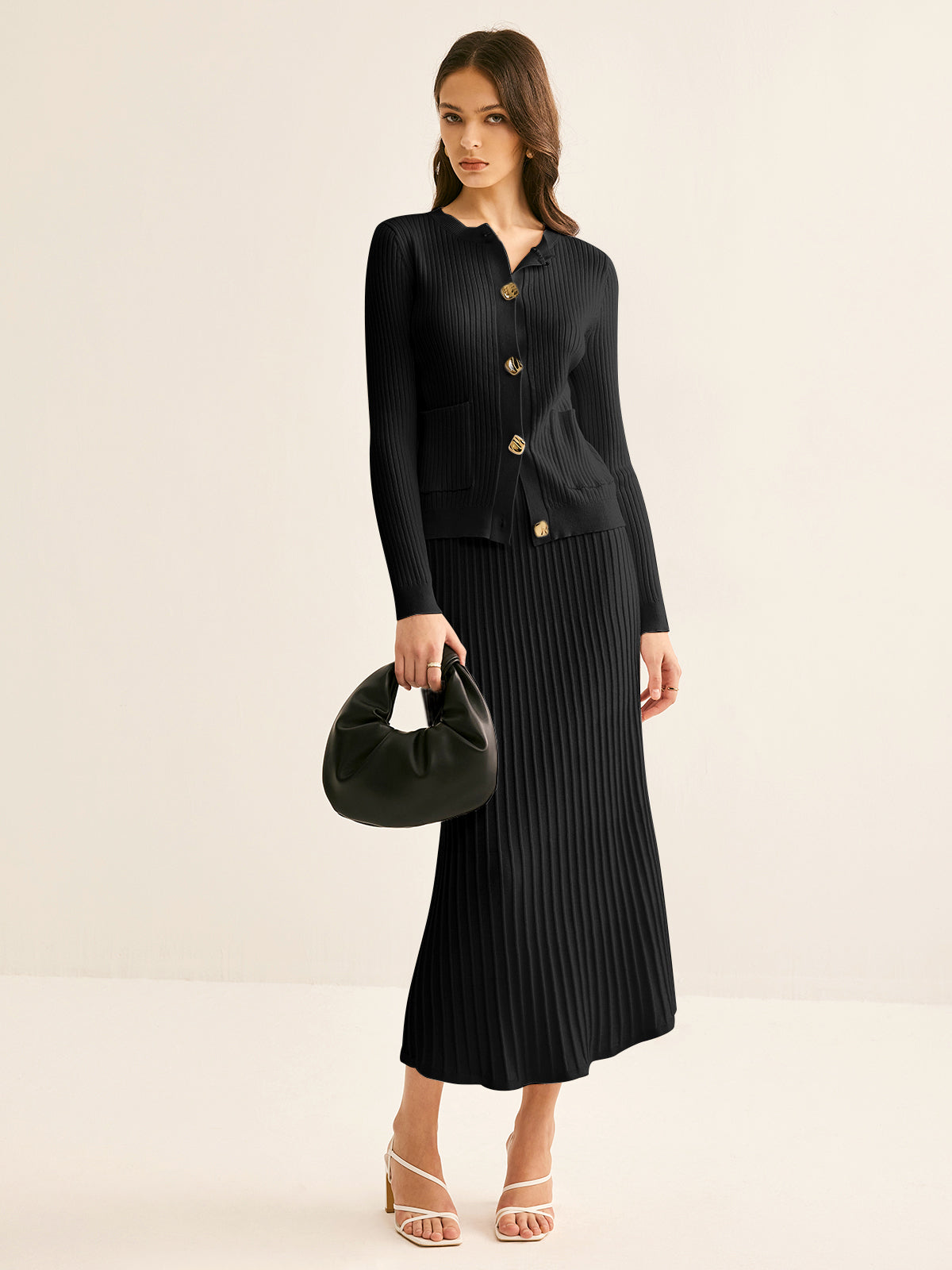 Elegant Button Pleated Sweater Co-ord