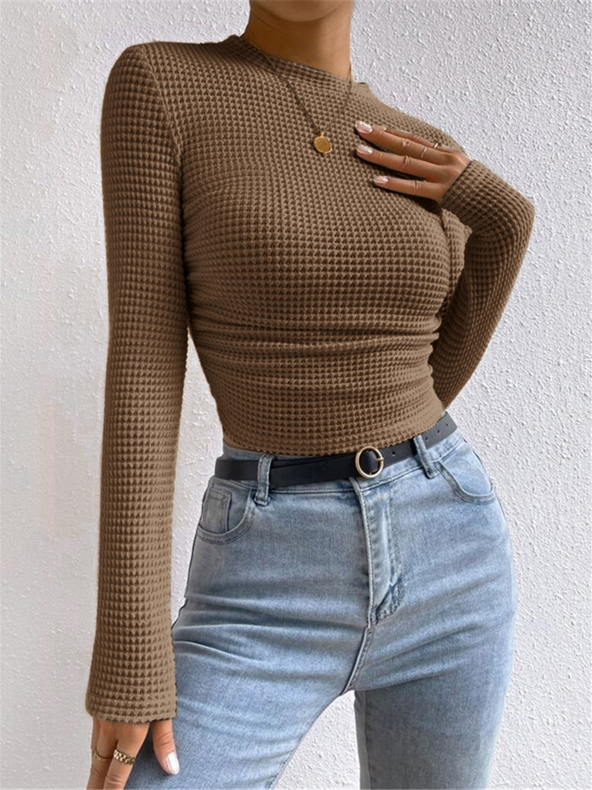 Plain Waffle Slim Sweater