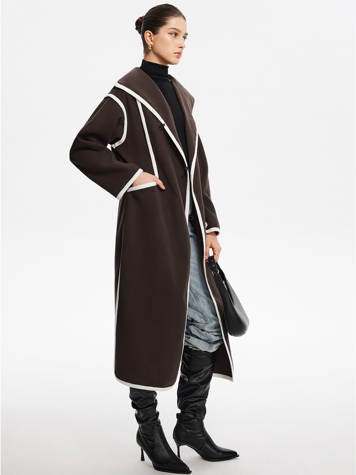 Contrast Binding Breasted Long Coat