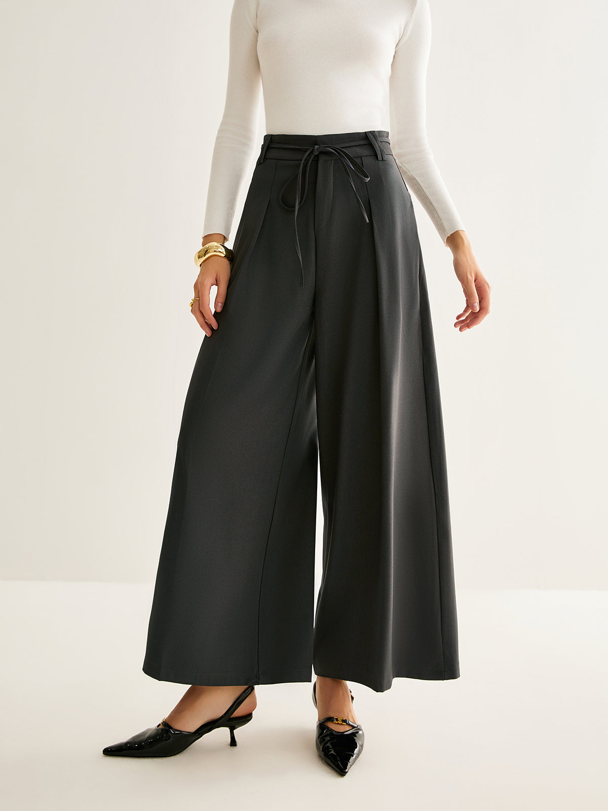 Rope Belt Wide-Leg Pants