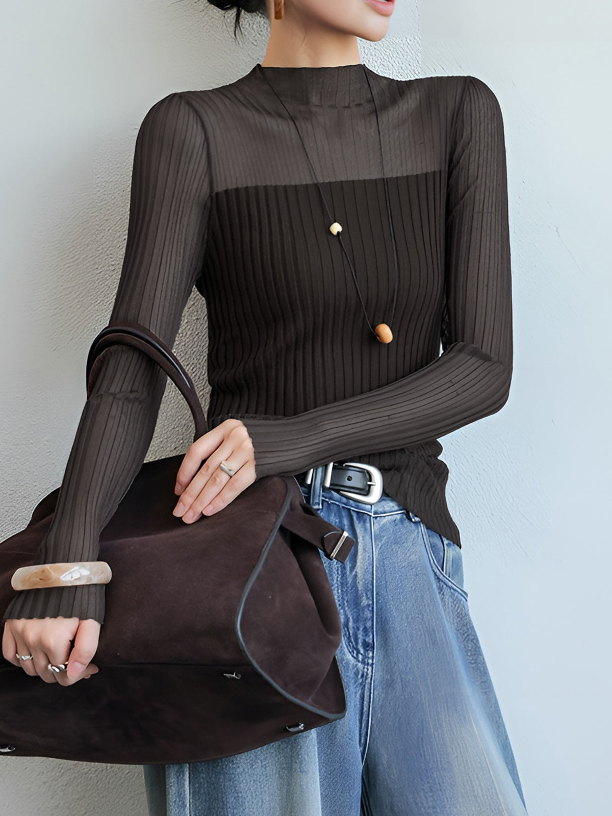 Sheer Panel Slim Sweater