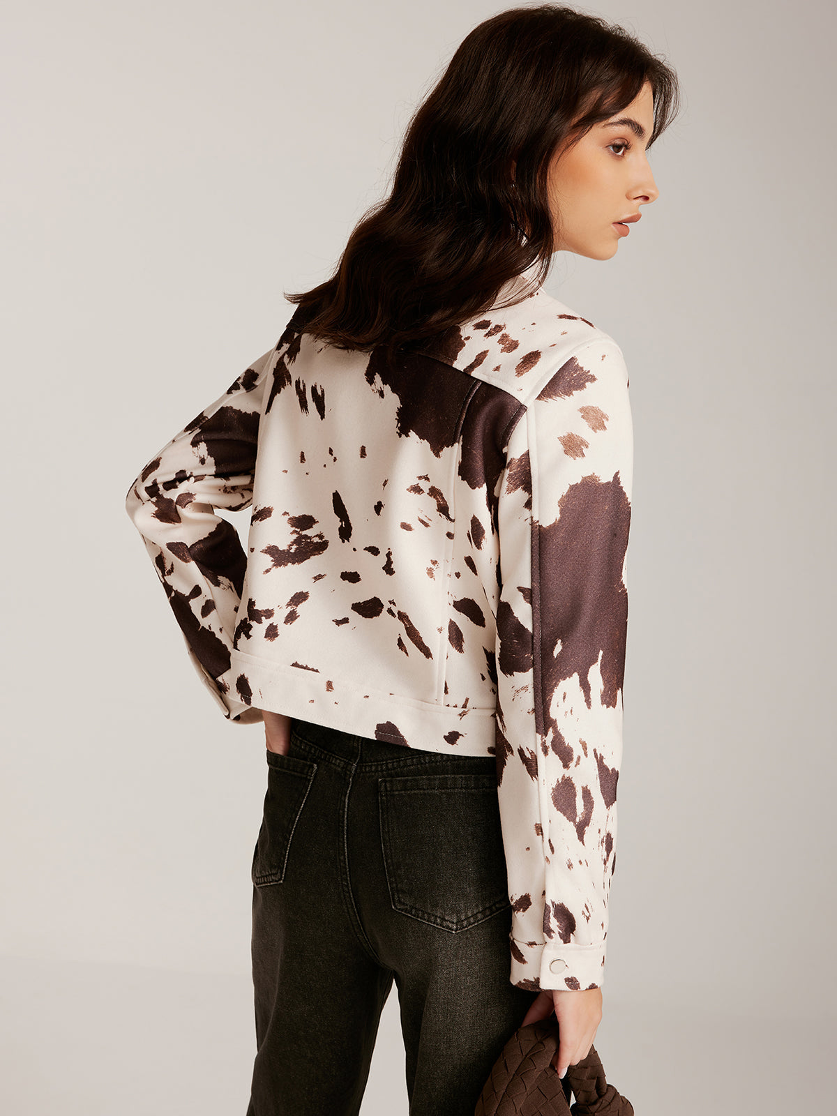 Cow Printed Tweed Short Jacket