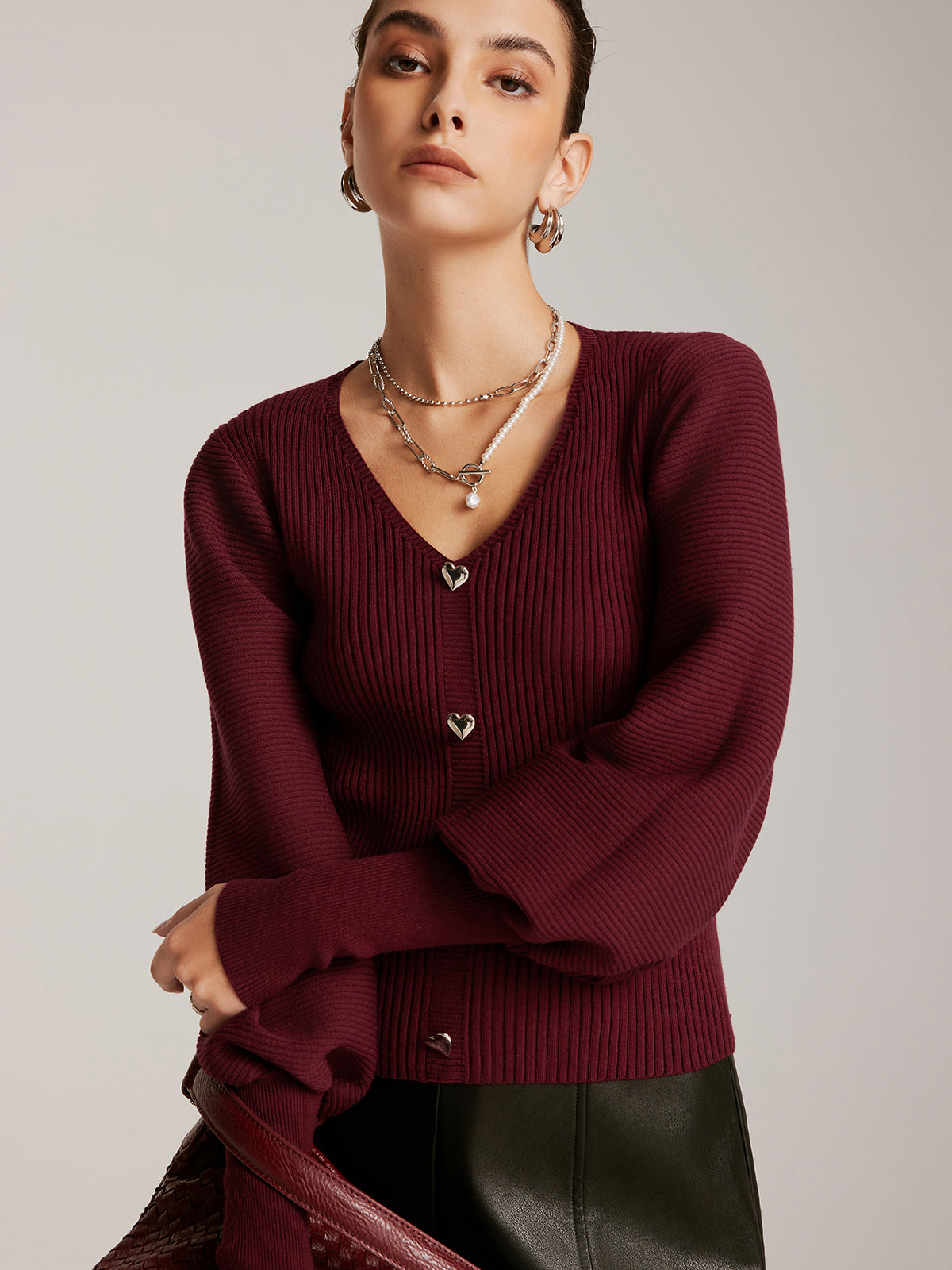 Lantern Sleeve V-Neck Sweater