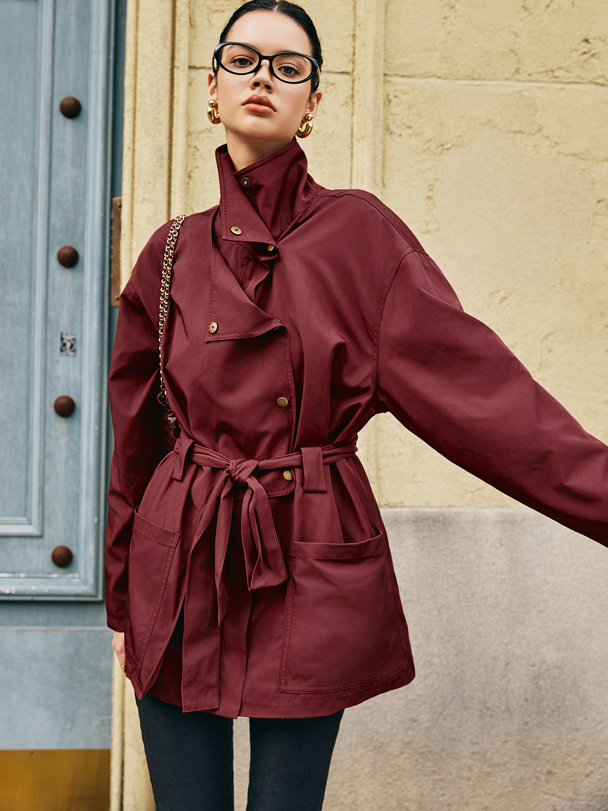 Retro Asymmetrical Belted Trench Coat