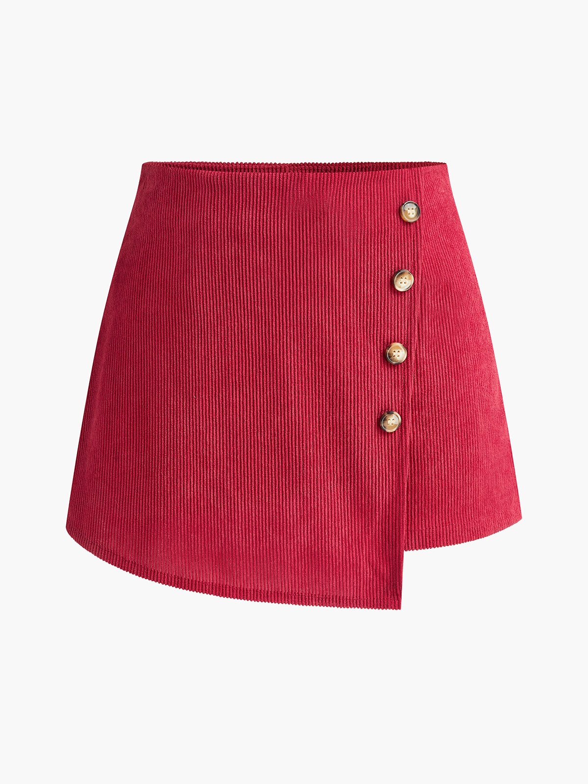 Button-Decor Corduroy Zipper Skirt