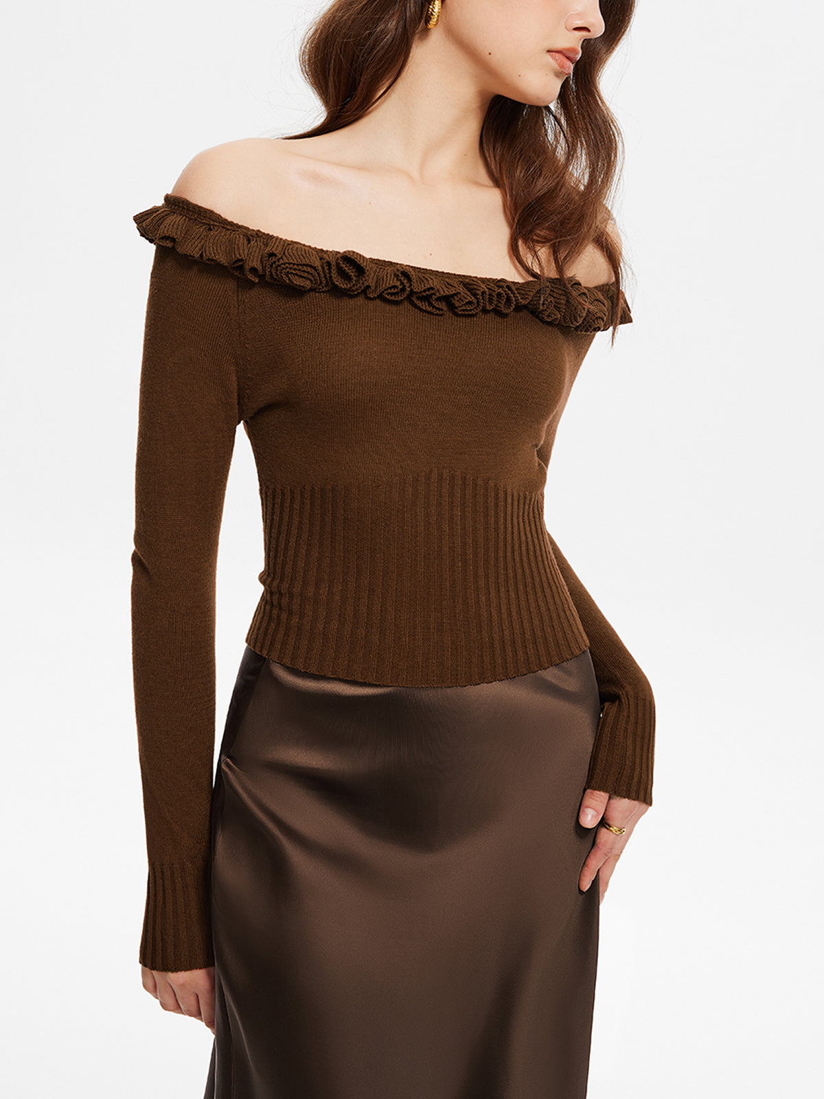 Cashmere-Blend Off-Shoulder Ruffle Sweater