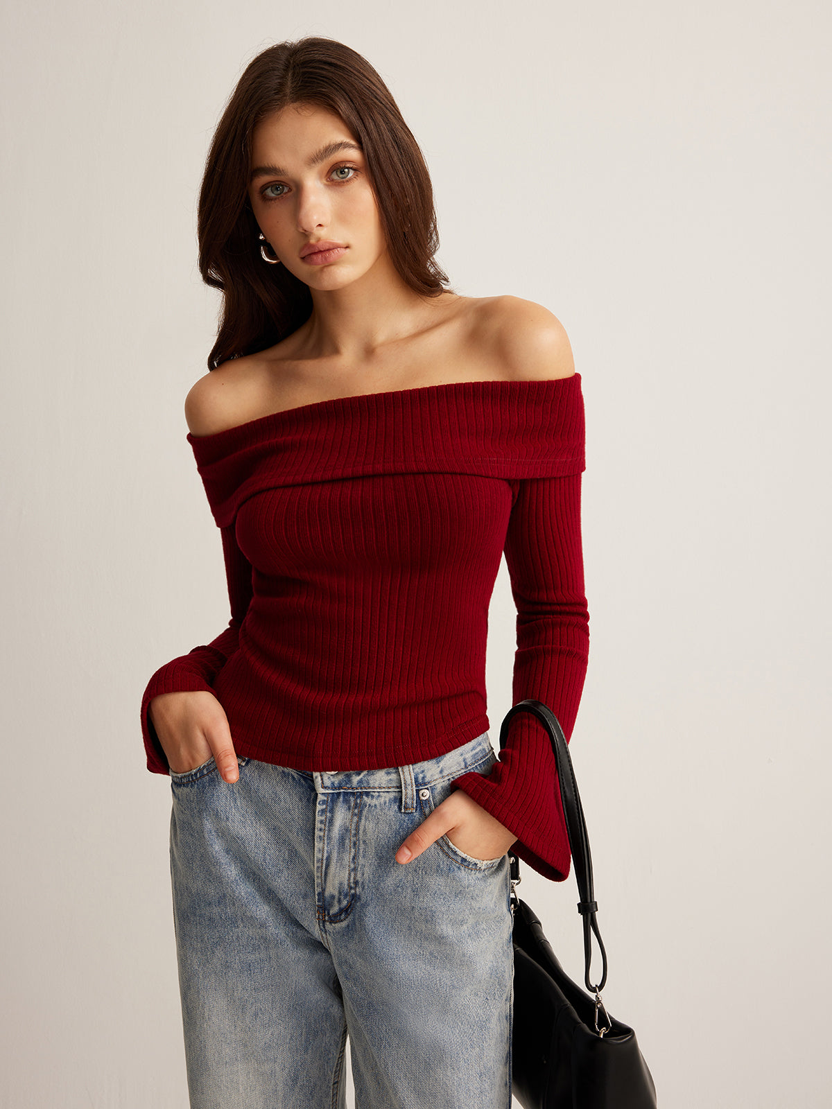 Off-Shoulder Ribbed Slim Top