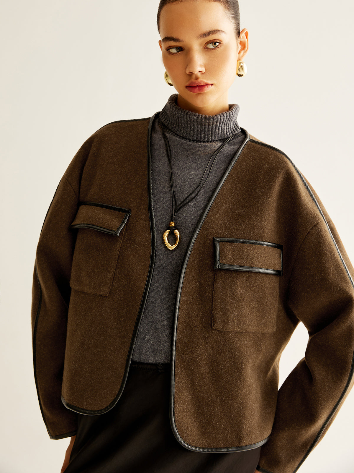 Leisure Contrast Trim Tweed Coat