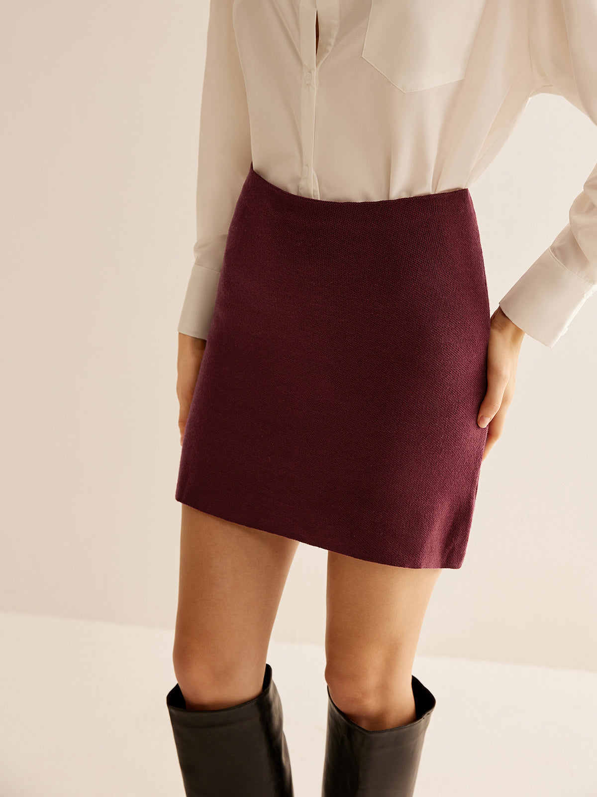 Minimalist Slim Sweater Mini Skirt