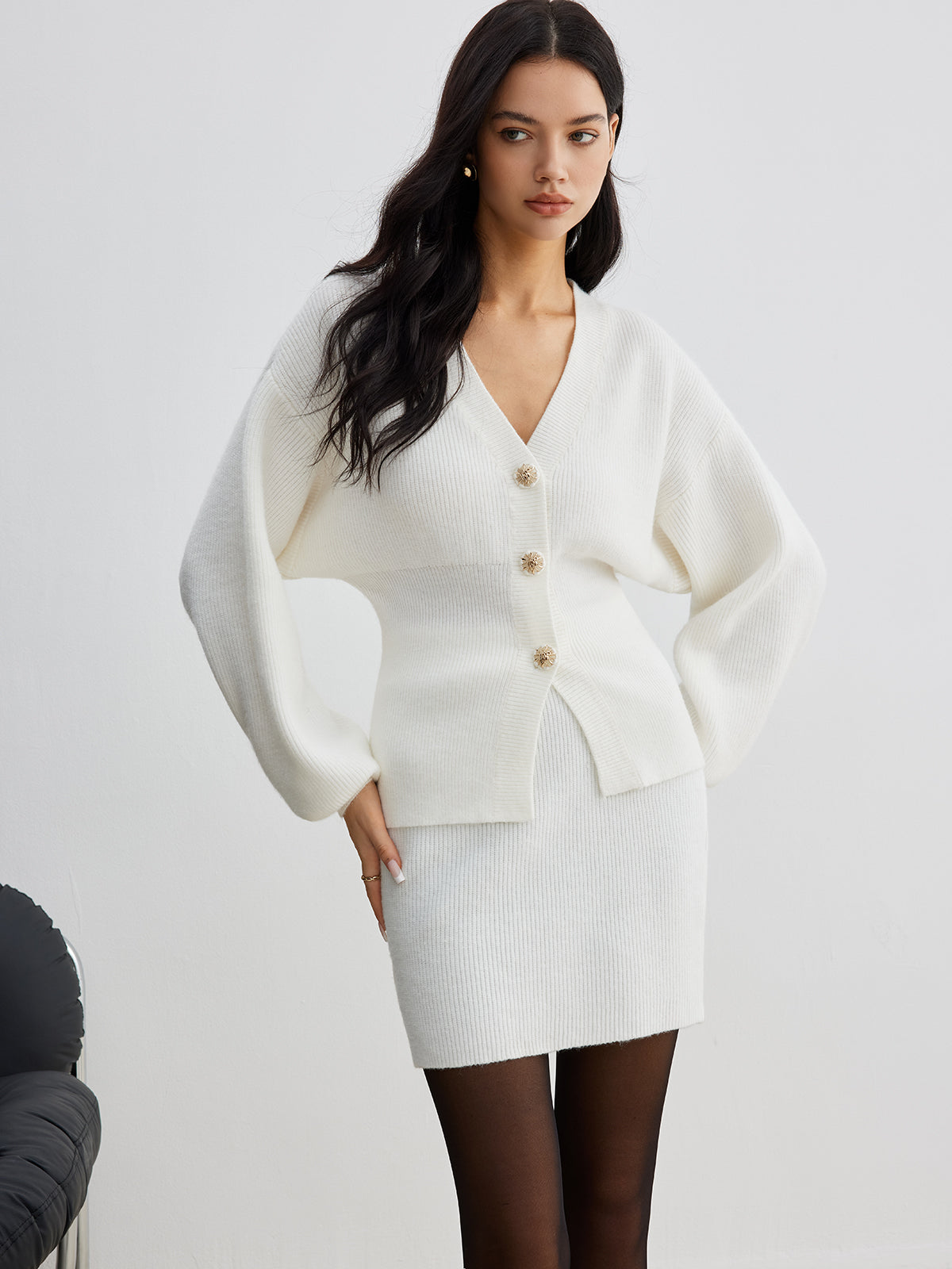 Elegant Ribbed Sweater Mini Skirt