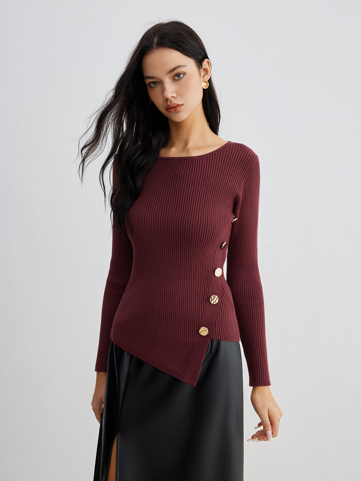 Asymmetrical Ribbed Slim Sweater