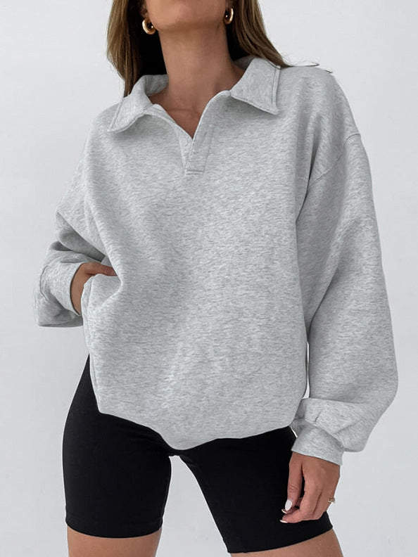 Minimalist Plain Polo Sweatshirt