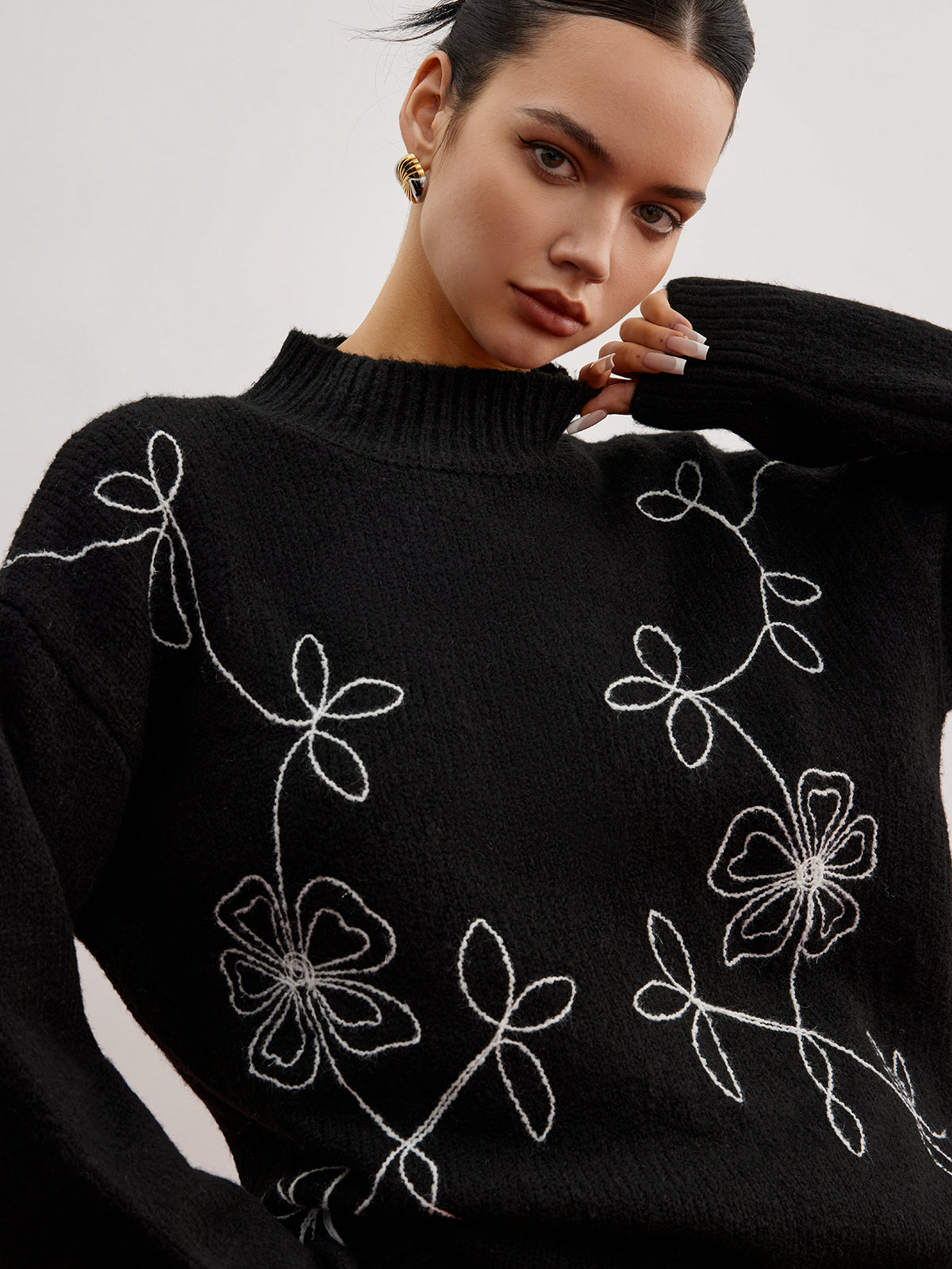 Mock Neck Floral Shift Sweater