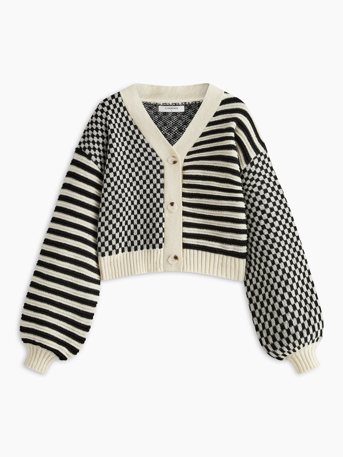 Geometric-Pattern Crop Knit Outerwear