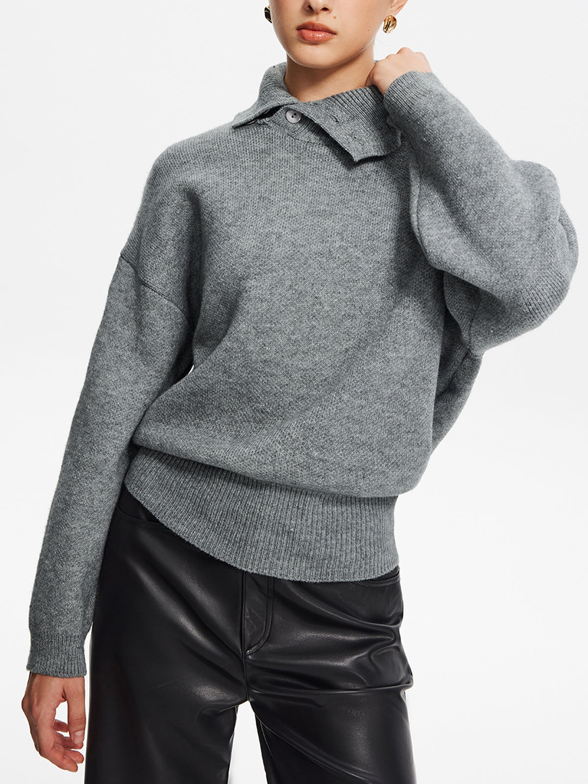 Minimalist Button Turtleneck Sweater