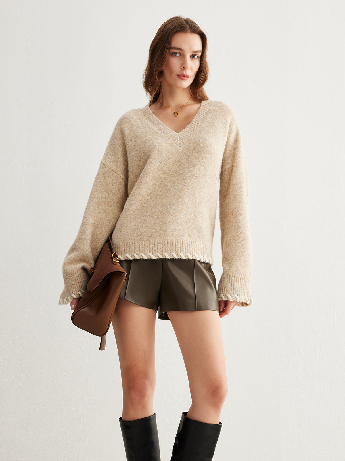 Wool-Blend Embroidered Trim Sweater