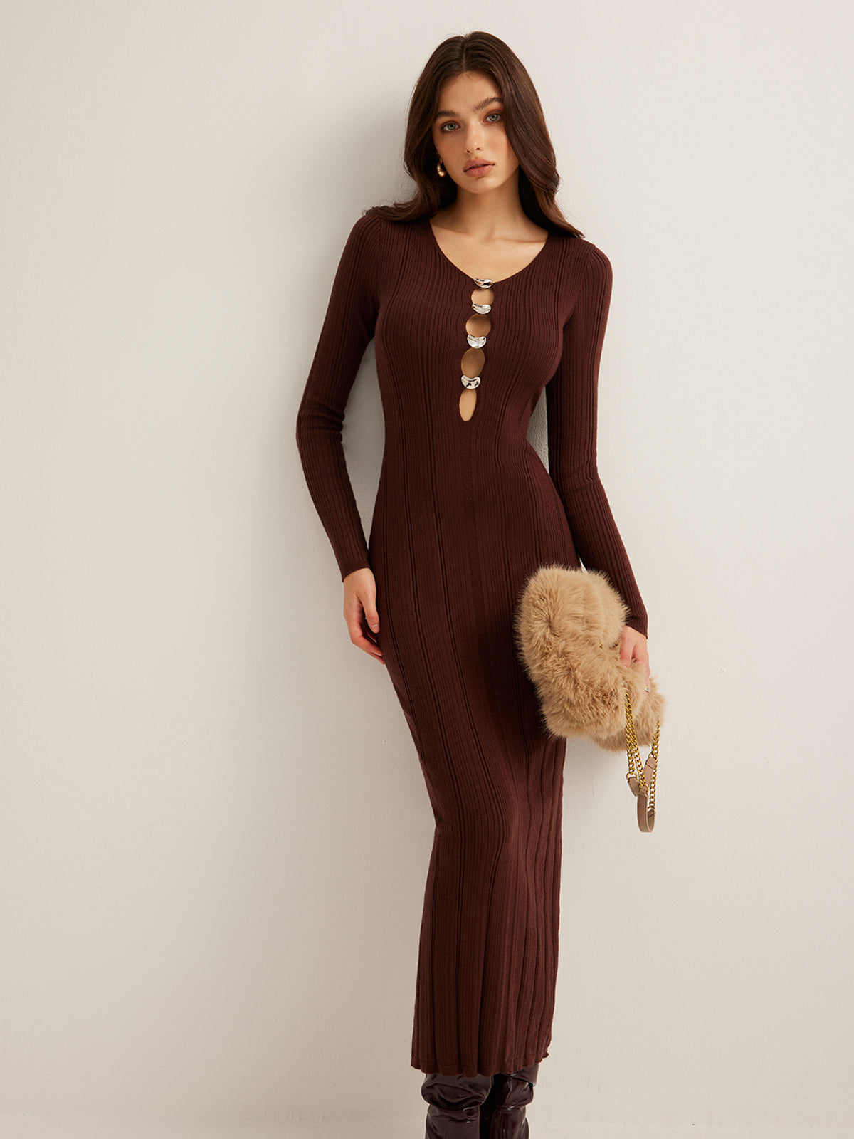 Cutout Slim Sweater Long Dress