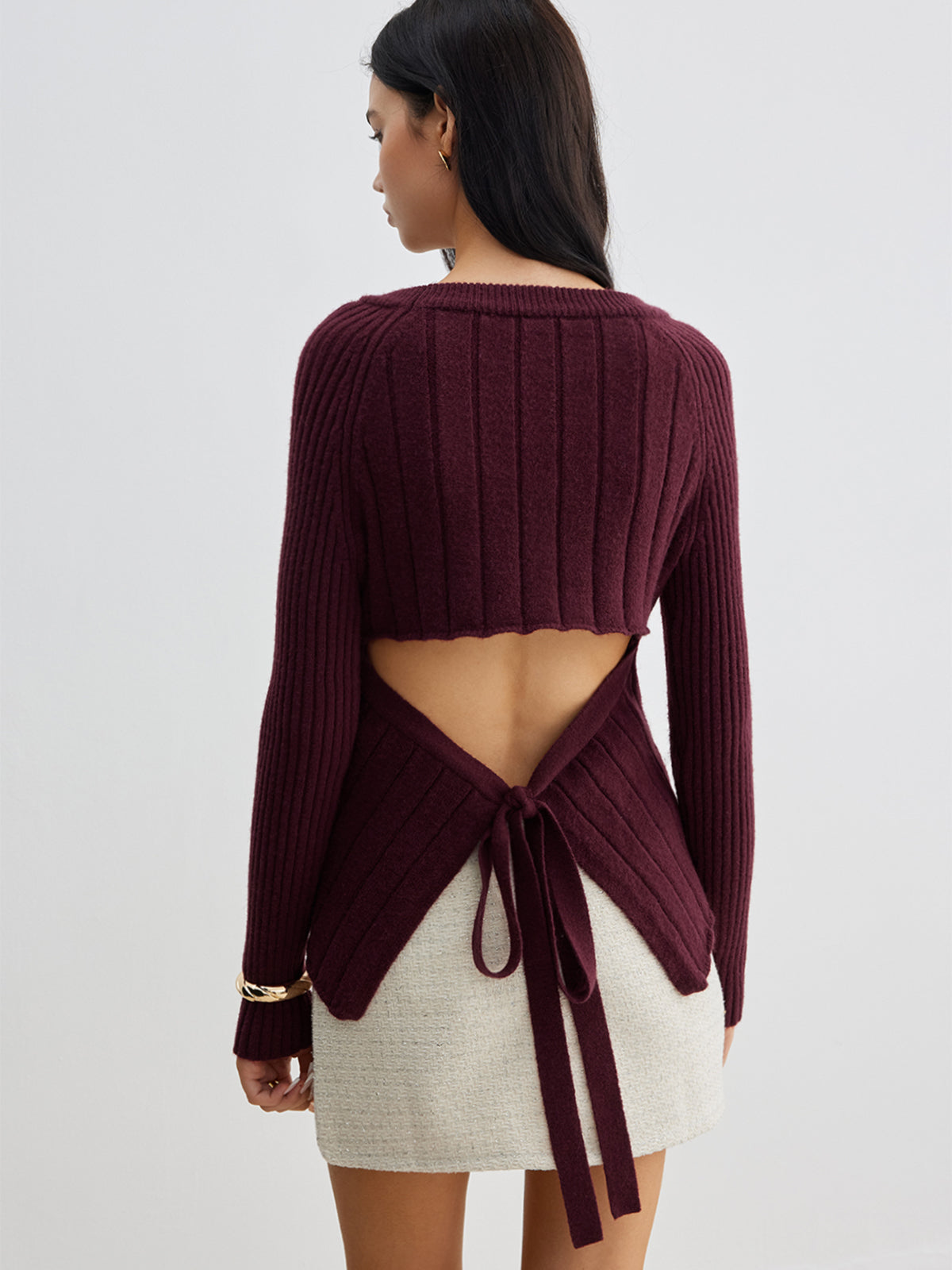 Backless Slim Tie Knit Top