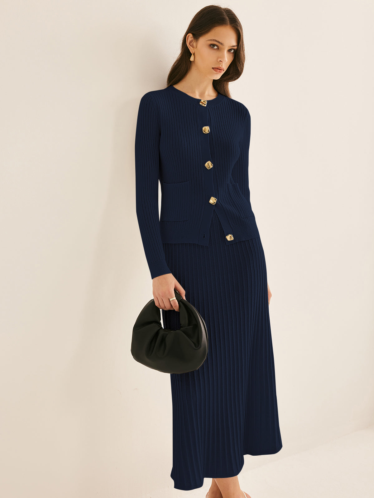 Elegant Button Pleated Sweater Co-ord