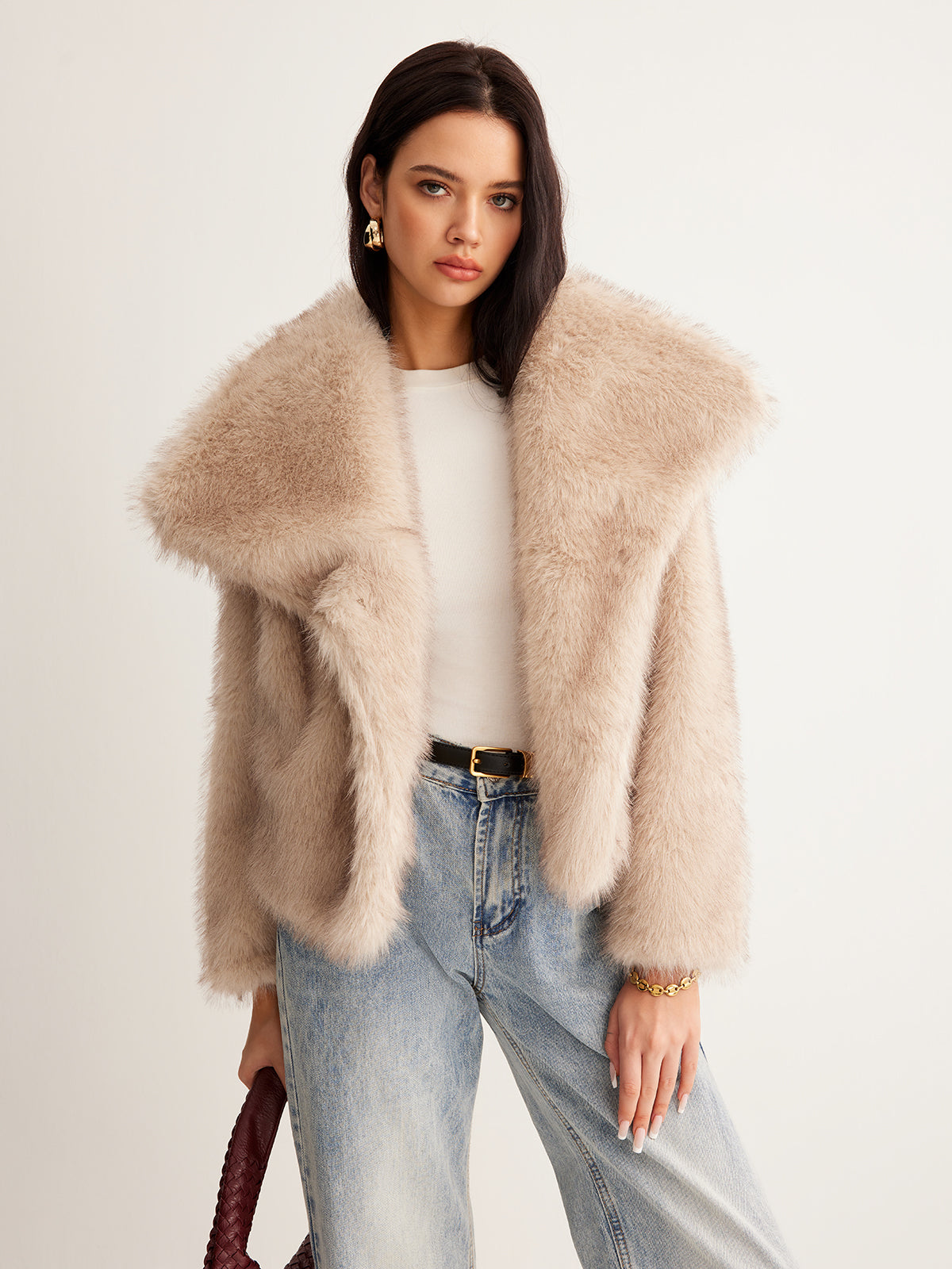 Faux Fur Button Wool Coat