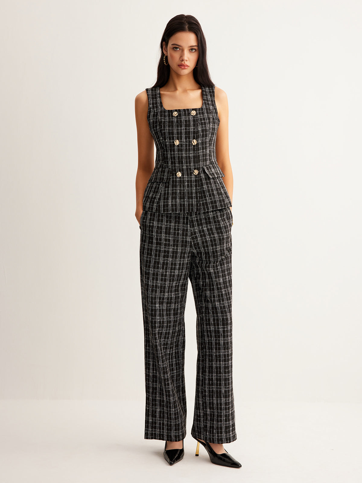 Casual Checked Tweed Pants