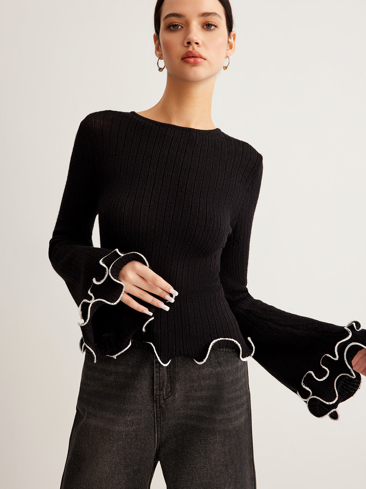 Contrast Ruffle Sweater